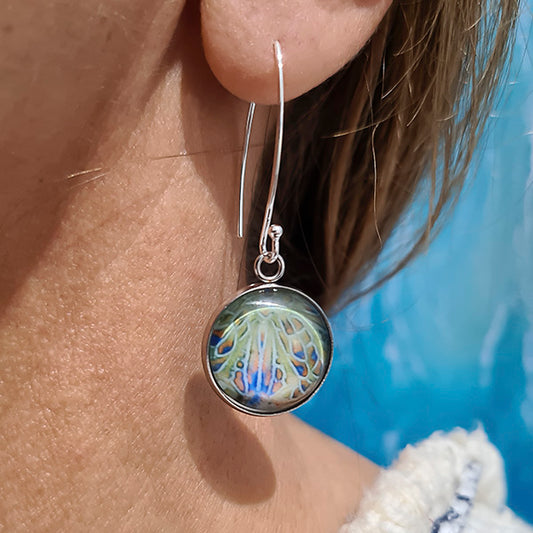 Brittle Blue Round Earrings - Sterling Silver Drops