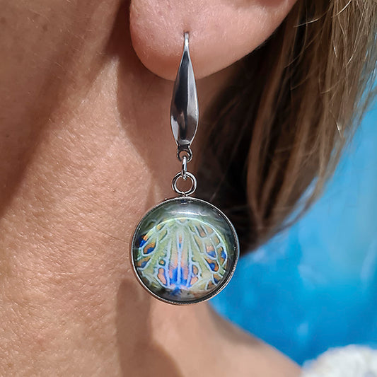 Brittle Blue Round Earrings - Stainless Steel Drops