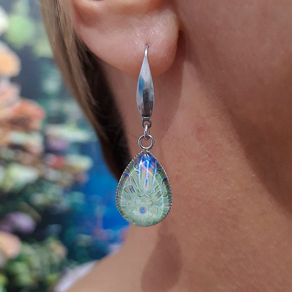 Brittle Blue Teardrop Earrings - Stainless Steel Hooks