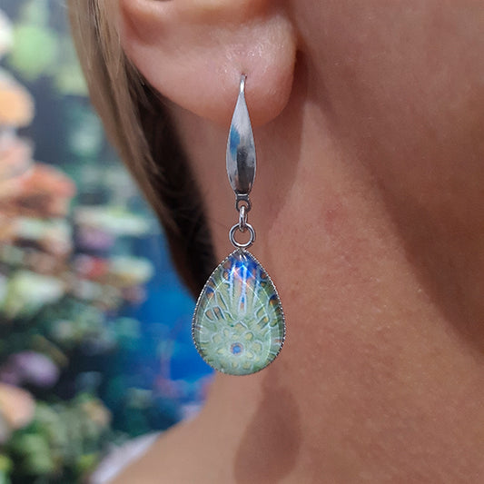 Brittle Blue Teardrop Earrings - Stainless Steel Hooks