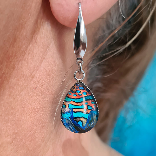 Mandarin Blue Tear Drop Earrings Stainless Steel Hooks