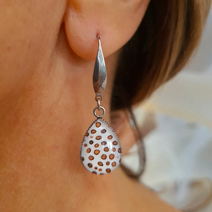 Cowrie Teardrop Earrings - Stainless Steel Hooks