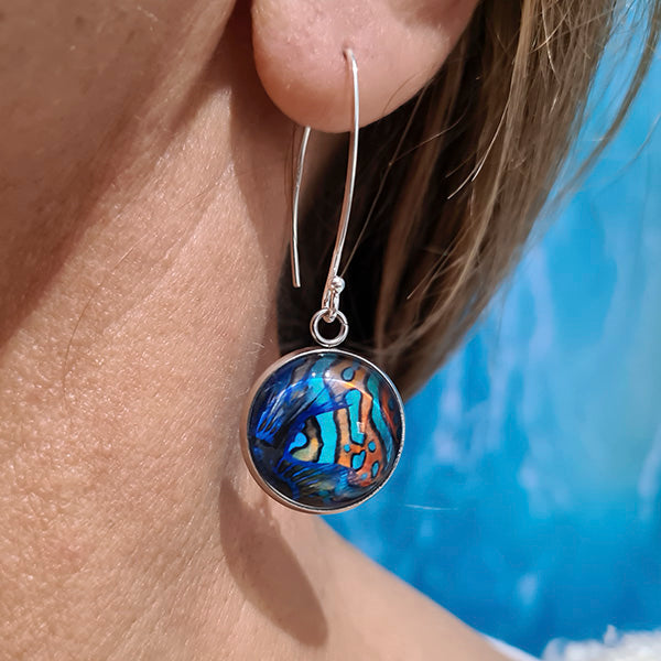 Mandarin Blue Round Earrings Silver Wires