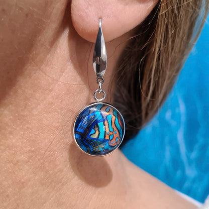 Mandarin Blue Round Earrings - Stainless Steel Hooks