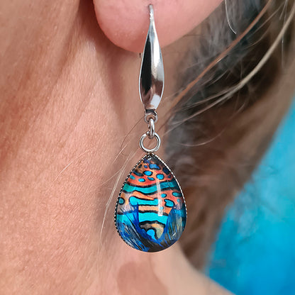 Mandarin Blue Teardrop Earrings - Stainless Steel Hooks